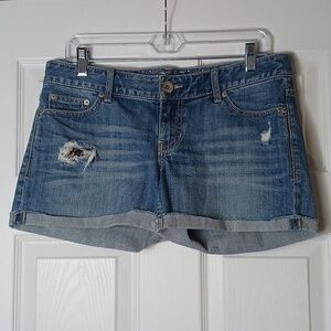 Express Denim Shorts Cuffed Hem Distressed Ripped Y2K Leopard Size 8